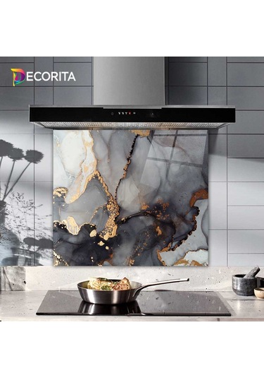 Decorita Cam Ocak Arkası Koruyucu|Stark MermerGörünümlü|52cmx60cm