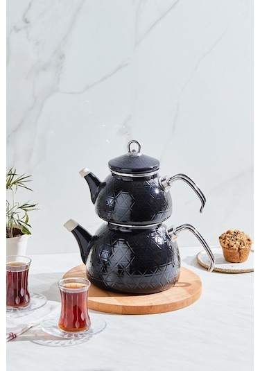 Karaca  Kristal Siyah İndüksiyon Tabanlı Emaye Midi Çaydanlık Takımı