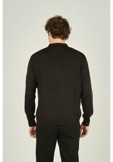 Ateş Triko Erkek Polo Yaka Düğmeli Yün Kazak 6091023 Füme Füme