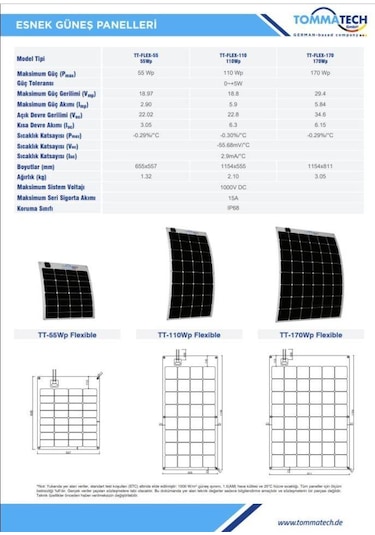 Tommatech 170 Watt Esnek Güneş Paneli Flexible