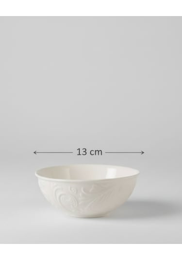 6 Kişilik Kabartma Desen Pera Çorba Kasesi 13cm Krem Rengi