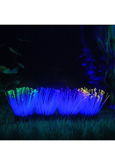 Youmex Sarı Küçük Silikon Akvaryum Dekorasyonu - Işıklı Sahte Deniz Anemonu - Su Canlılarına Güvenli - Sürekli Yerinde Tutucu Emme Çubuğu