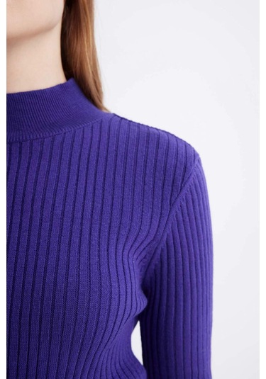 DeFacto Regular Fit Yarım Balıkçı Yaka Basic Düz Triko Kazak D9386AX24WNPR284 Mor