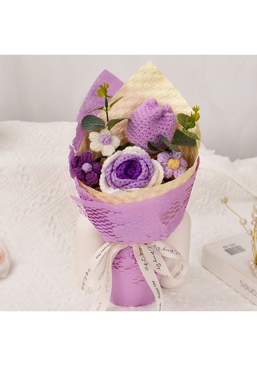 Hediye Yün Buket Lale Örme Çiçek El Diy Dokuma Puflar Anne Bayan Arkadaş Göndermek İçin Açık Mor
