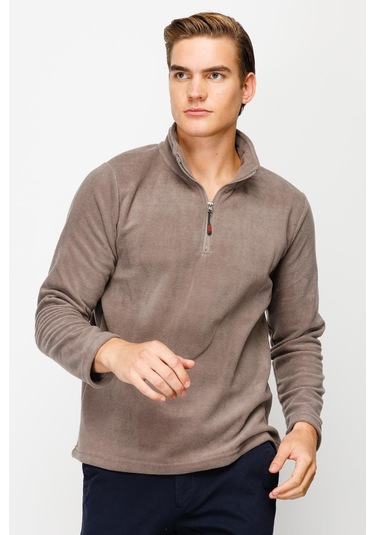 İgs Erkek A.kahve Standart Yarım Fermuar Polar Açık Kahverengi