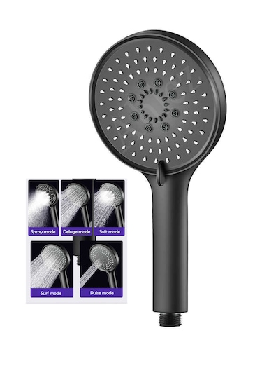 Ahlez Mat Siyah Yuvarlak 5 Fonksiyonlu Duş Başlığı El Duşu Siyah