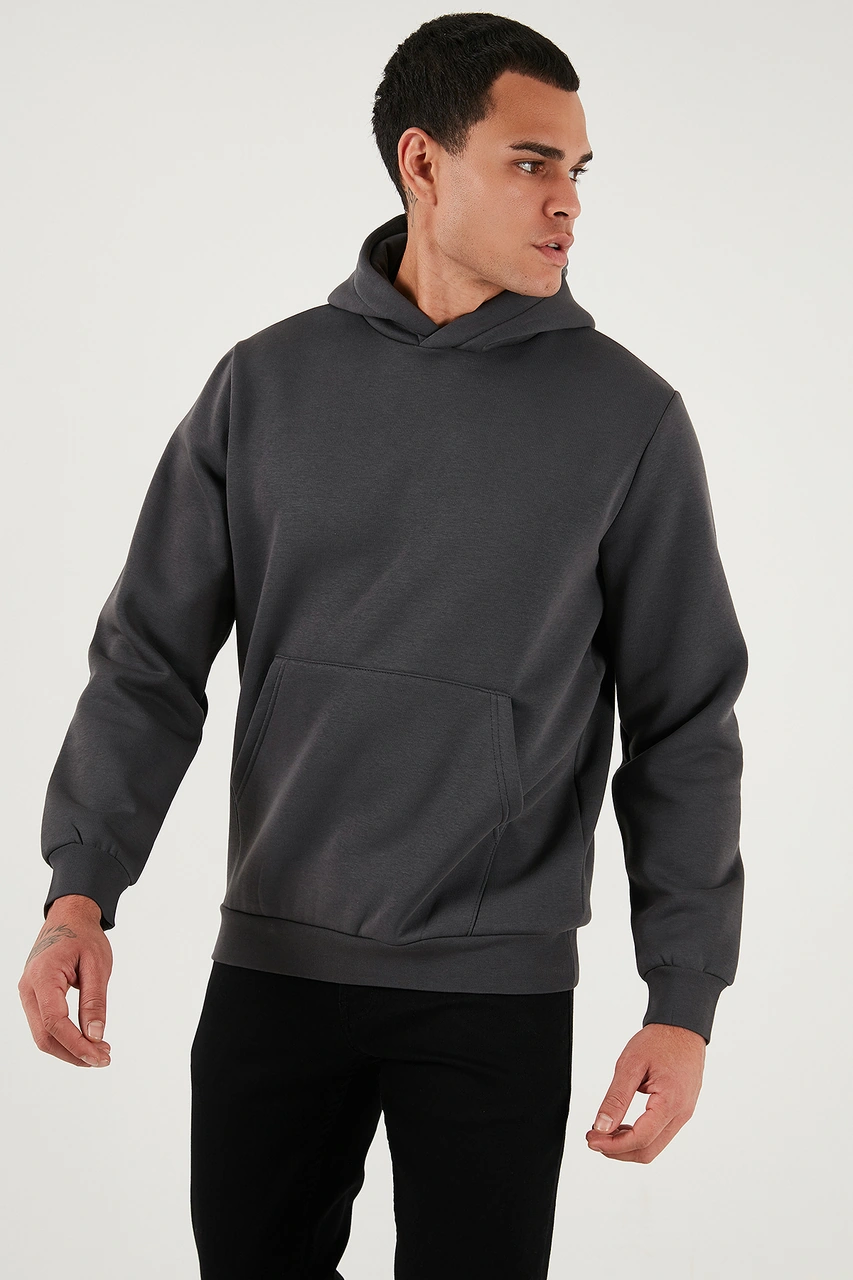 Buratti Regular Fit Kapüşonlu Kanguru Cepli Içi Tüylü Yumuşak Şardonlu Erkek Sweat 5905281 Antrasit