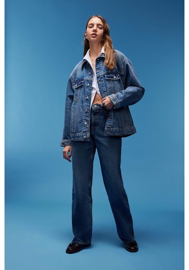 DeFacto Oversize Geniş Kalıp Jean Ceket D8664AX25SPNM28 Mavi