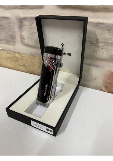 Promise Marka 4 Ateşlemeli Siyah Gri Puro Çakmağı İsme Özel Çakma