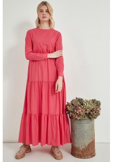 Pastelastore Kadın Pamuk Uzun Elbise 1109 Fuşya