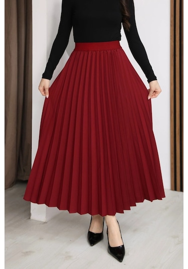Lodmela Beli Lastikli Piliseli Etek 6017-bordo Bordo