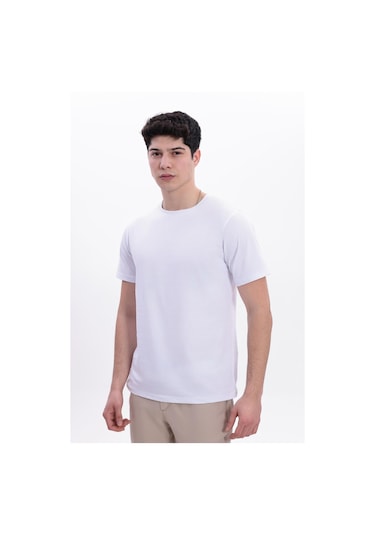 Freemen Erkek/unisex Bisiklet Yaka Basic Tişört %100 Pamuk-371 Beyaz