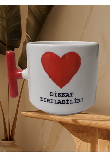 Dikkat Kırılabilir Çift Taraf Yazılı Kupa Bardak Kırmızı T