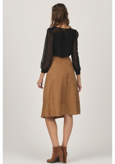 Shahiqa Kadın Önü Çıtçıtlı Suni Süet Etek