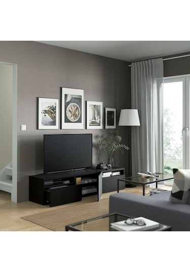 Tv Sehpası, Venge, 180x42x39 Cm, Lappvıken, Fren Raylı Meşe