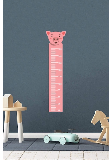 Sevimli Domuz Temalı Boy Ölçer Duvar Sticker