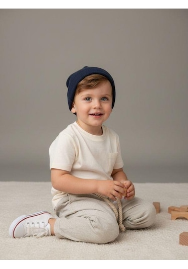 Zekids Erkek Çocuk Desenli Keten Pantolon-16807 Yeşil