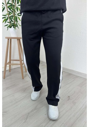 Explode - Erkek Siyah Polo Yaka Baggy Çizgili Günlük Takım Siyah