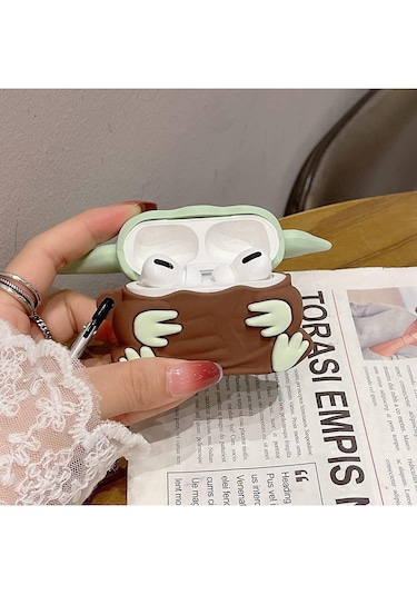 Apple Airpods Pro 3. Nesil 2025 Uyumlu Figürlü Silikon Kılıf Anahtarlıklı Kılıf Kahverengi