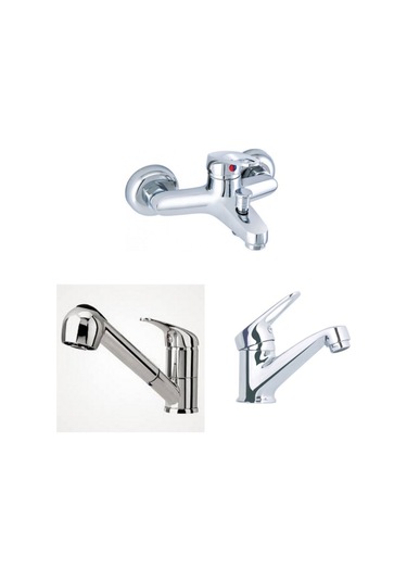 Erce Mix Spiralli Evye sabit Lavabo ve Banyo Bataryası Krom