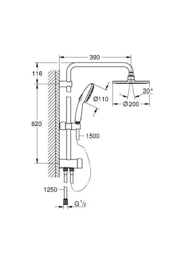 Grohe Tempesta System 200 Duvar Bağlantılı, Divertörlü Duş Sistemi - 27389003 Gümüş