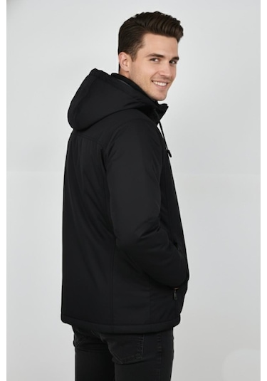 Erkek Büyük Beden Kapüşonlu Mevsimlik Spor Mont 99538 Bbgl-st04877 Siyah