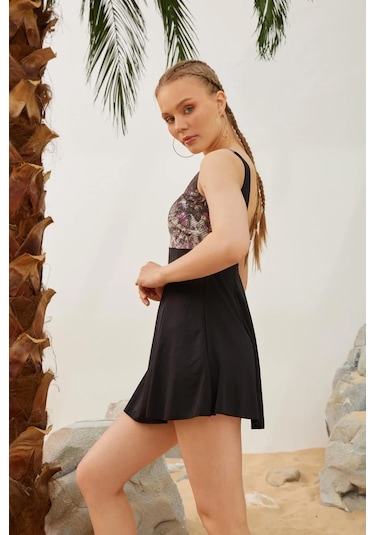 Şortlu Elbise Mayo Etekli Mayo Yüzücü Mayo S125-92 Siyah