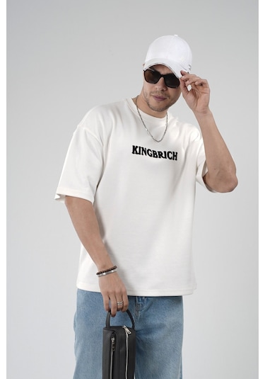 King-Brich Oversize Kalıp Kingbrich Baskılı Tişört Ekru