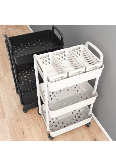 Reedark 3 Katlı Siyah Plastik Dolap, Ev Ofis Dormitory Kullanımı, Tekerlekli + Halka Takma, Çok Amaçlı Depolama Rafı - Yeni Model Siyah