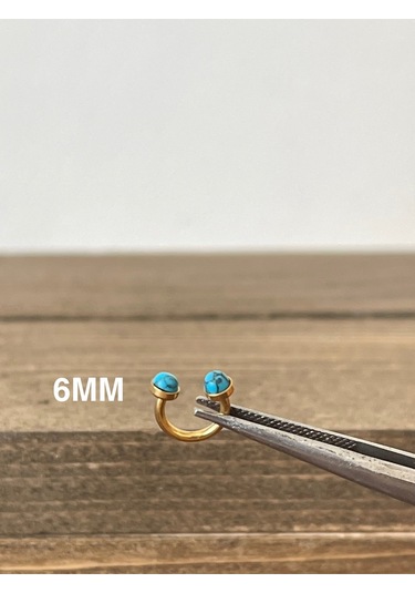 316 L Cerrahi Çelik Anti Alerjik Firuze Taşlı Halka Piercing Altın