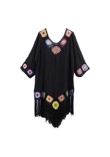 Siyah Bikini Cover Up Hollow Out Tığ İşi Patchwork Yaz Gevşek Oturan Güneş Koruma Mayo Tunik Plaj İçin Siyah Siyah Bikini Cover Up Hollow Out Tığ İşi Patchwork Yaz Gevşek Oturan Güneş Koruma Mayo Tunik Plaj İçin Siyah