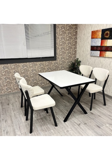 Elma Mutfak Yemek Masası Takımı- 4 Kişilik Mutfak Masa Sandalye Takımı- Mutfak Masası Takımı Siyah