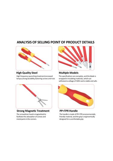 Wezone Penggong 8'li İzole Tornavida Seti: 4 Phillips + 4 Düz Uç, Çelik-trp-pp Malzeme, 9715 Modeli, Kırmızı+sarı Kutulu