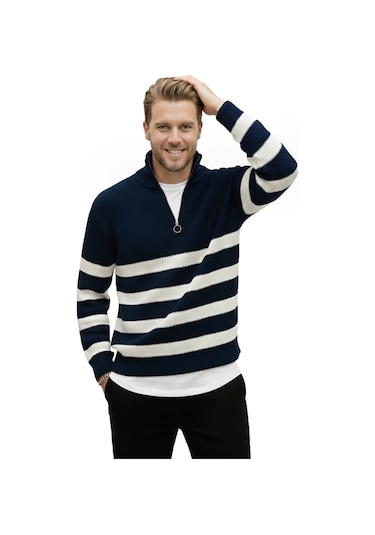 Deepsea Erkek Lacivert Yarım Fermuarlı Oversize Kesim Triko Kazak Pamuklu Yumuşak Örgü Çizgili Kazak 2608513 Lacivert Deepsea Erkek Lacivert Yarım Fermuarlı Oversize Kesim Triko Kazak Pamuklu Yumuşak Örgü Çizgili Kazak 2608513 Lacivert