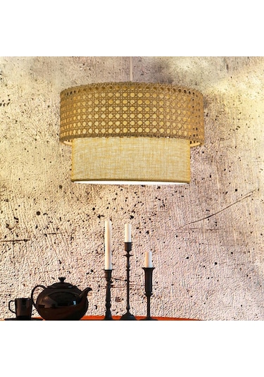 Rattan Serisi Örme Tasarım Sarkıt Hasır İç Kısım Salon Avize Yatak Odası Sarkıt