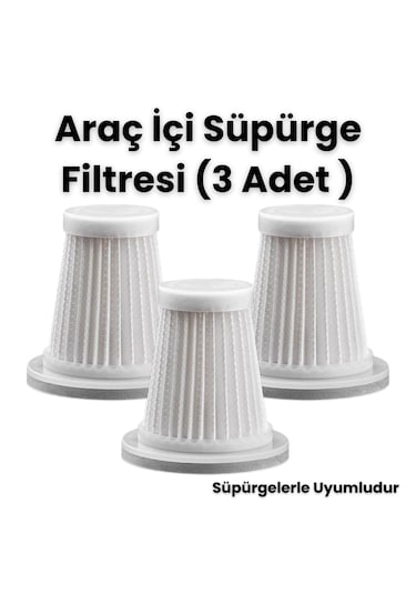 Şarlı Araç İçi Süpürge Hepa Filitresi 3 Adet Filitre Beyaz