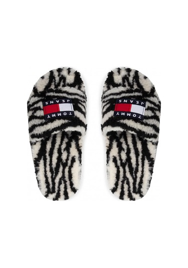 Black Tommy Hilfiger Kadın Wild Animal Printed Pool Slide Terlik