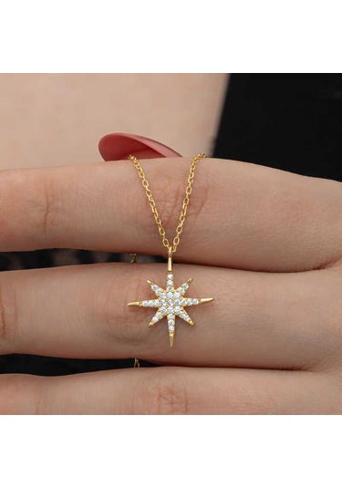 Gümüş Gold Kutup Yıldızı Kadın Kolye Sl6657 Gümüş