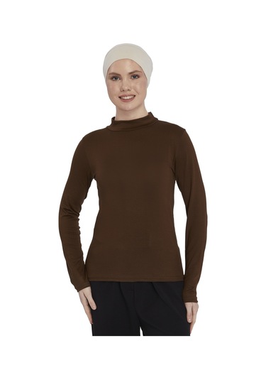 Kadın Organik Uzun Kollu Balıkçı Yakalı Body Çikolata
