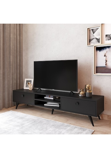 Robinhome Robin Home Arya Tv Ünitesi Ahşap Ayak, 2Çekmece, Siyah Ar5-332