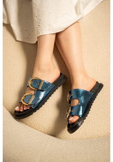 Craft Kadın Gold Toka Detaylı Terlik Mavi