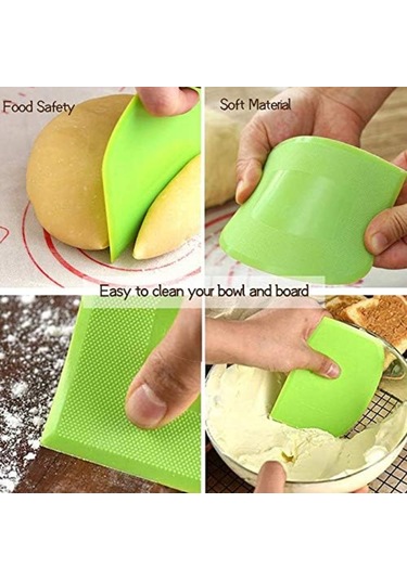 Fosenze Hessenwood Hamur Karıştırıcı Seti: 2 Paslanmaz Çelik Karıştırıcı + 2 Pizza/sourdough Hamur Spatulas Ahşap + Yeşil Gümüş