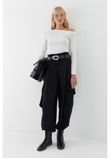 Dökümlü Kargo Pantolon Siyah Siyah