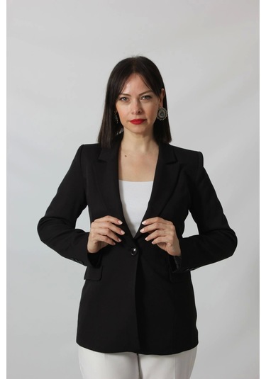 Moda Berray 1905 Siyah Kadın Büyük Beden Blazer Ceket Siyah