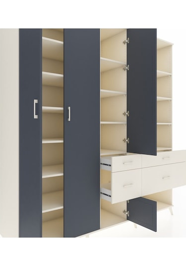 Kronos Dolap 14 Raflı 4 Çekmeceli 4 Kapaklı 220x59x243 Aytaşı-antrasit/aytaşı Antrasıt/aytası