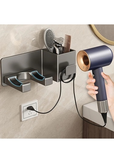 Willowhaven Gri Duvar Askılığı Kurutma Makinesi Rafı - Delme Yok, Sağlam, Ağırlık Taşıyan Gri