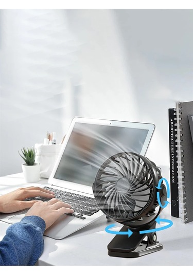 Mini Taşınabilir Usb Şarj Edilebilir Döndürülebilir Klipsli Masa Vantilatörü Mavi