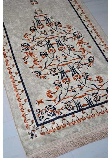 Çantalı Fermuarlı Desenli Seccade Kp001 Krem