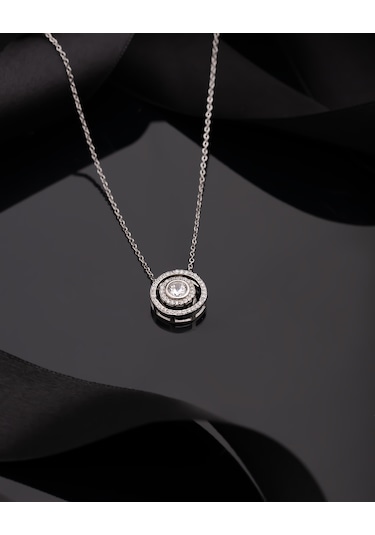 925 Ayar Rodyum Zirkon Taşlı Yuvarlak Anturaj Hareketli Ayarlanabilir Gümüş Kolye Rzn10320 Gümüş