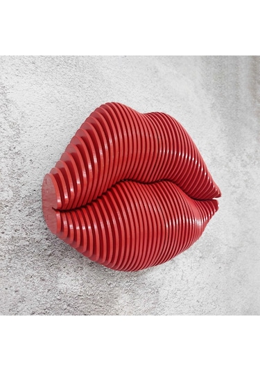 Cajuart 3 Boyutlu Parametrik Ahşap Kırmızı Dudak Modern Duvar Dekoru Tablo